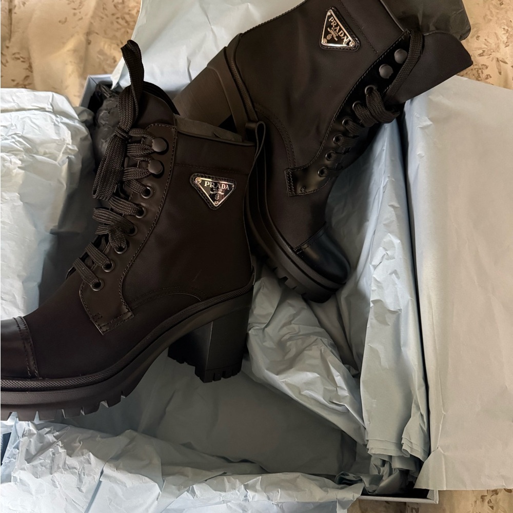 Prada Women's Black heeled combat Boots NEW